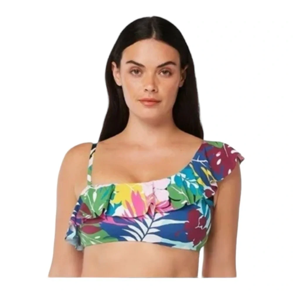 Bleu Rod Beattie On A Brighter Note Ruffle One Shoulder Swim Top NWT